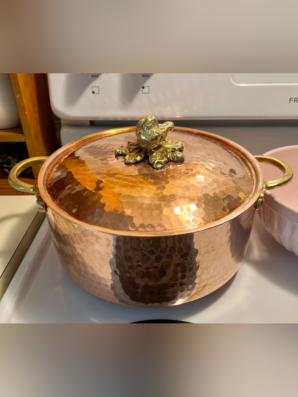 Ruffoni Historia Hammered Copper Stockpot with Brass Handles and Broccoli Top